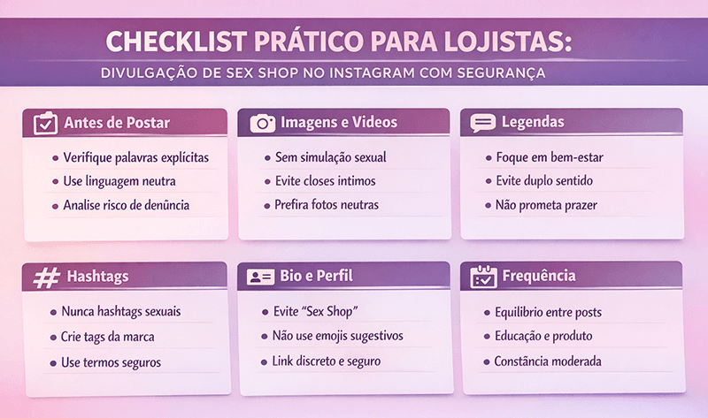 checklist-lojista Como divulgar seu SexShop no Instagram sem levar shadowban ou bloqueio